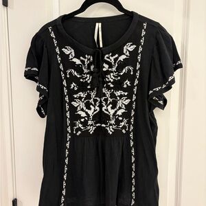 Anthropologie Black and White Embroidered Blouse